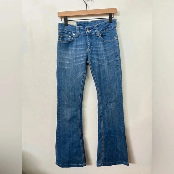 Dondup sz 26 Low Rise Bootcut Made in Italy Med Wash 2000s Yellow Detail Euro - Picture 2 of 12